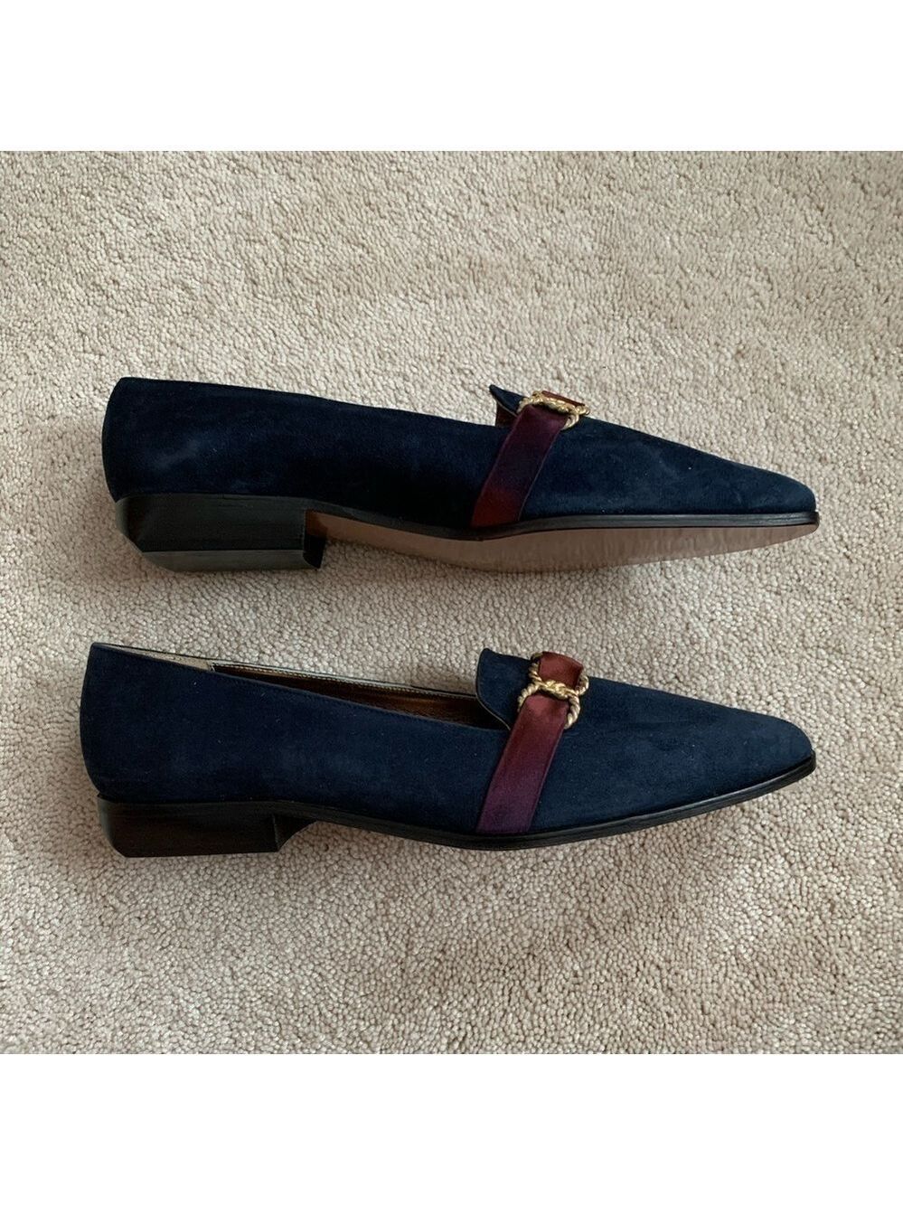 PALOMA Navy Blue Velour Pointy Shoes Made In Italy - Picture 7 of 7